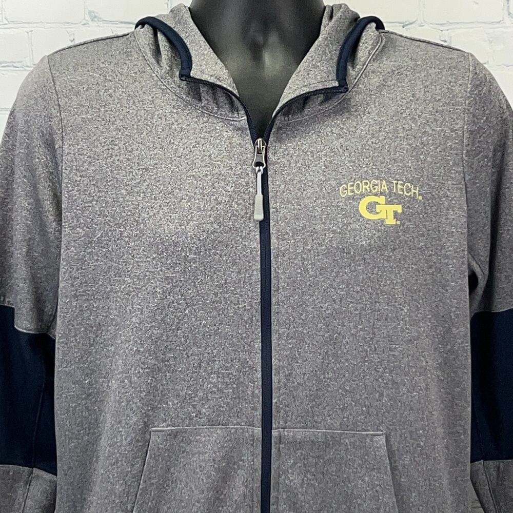 Georgia Tech GT Yellow Jackets Hoodie Champion Full Zip Thumb Holes Gray L Large